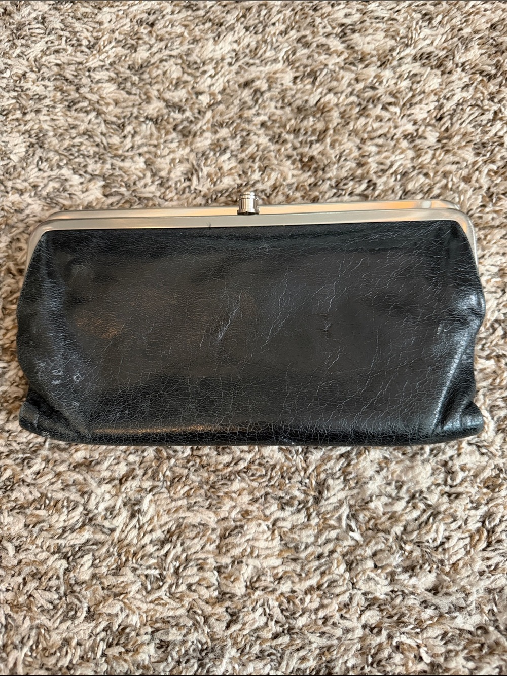 HOBO International Black Leather Frame Clutch with Silver Hardware